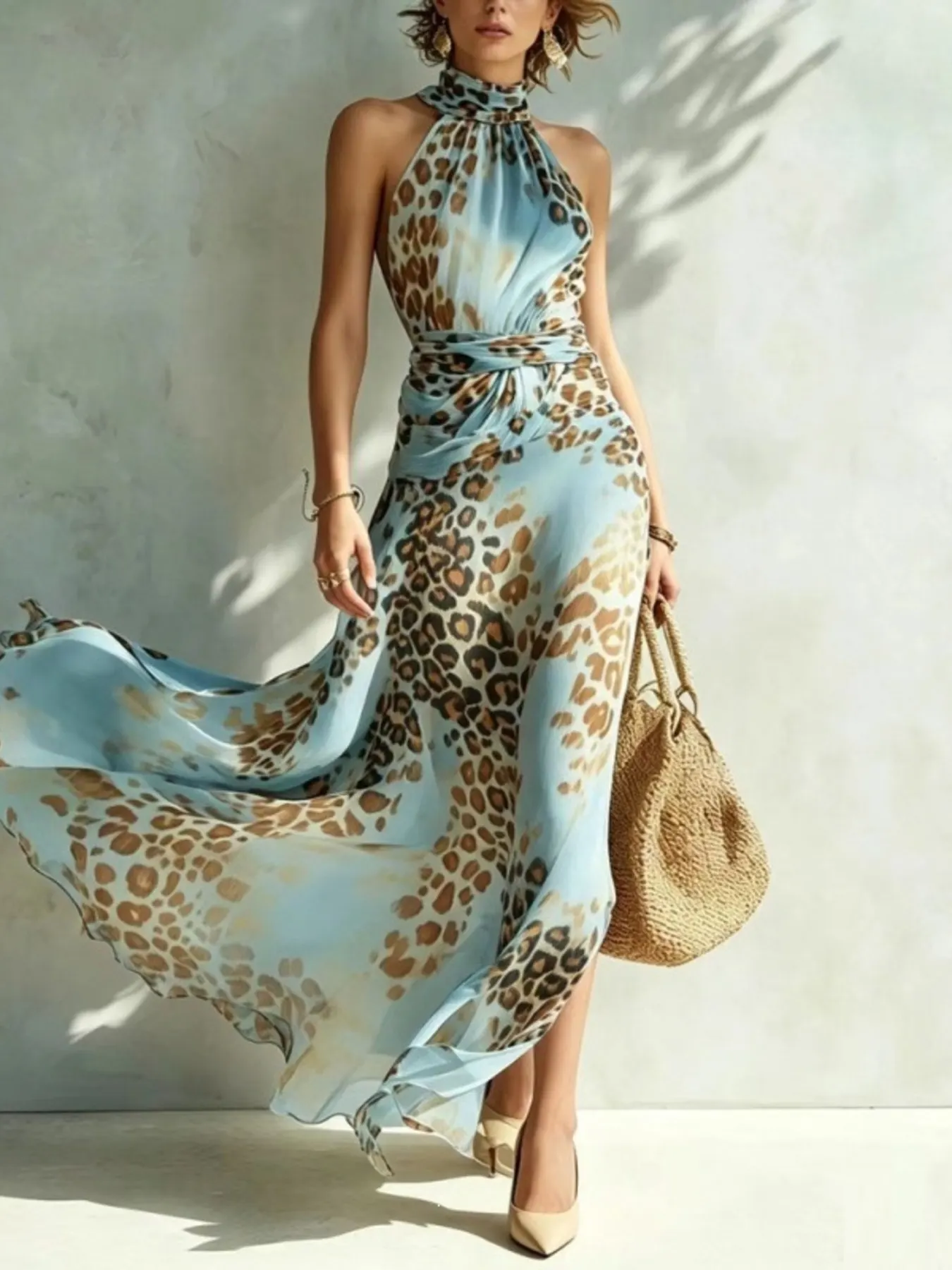 Leopard Print Sleeveless Maxi Dress