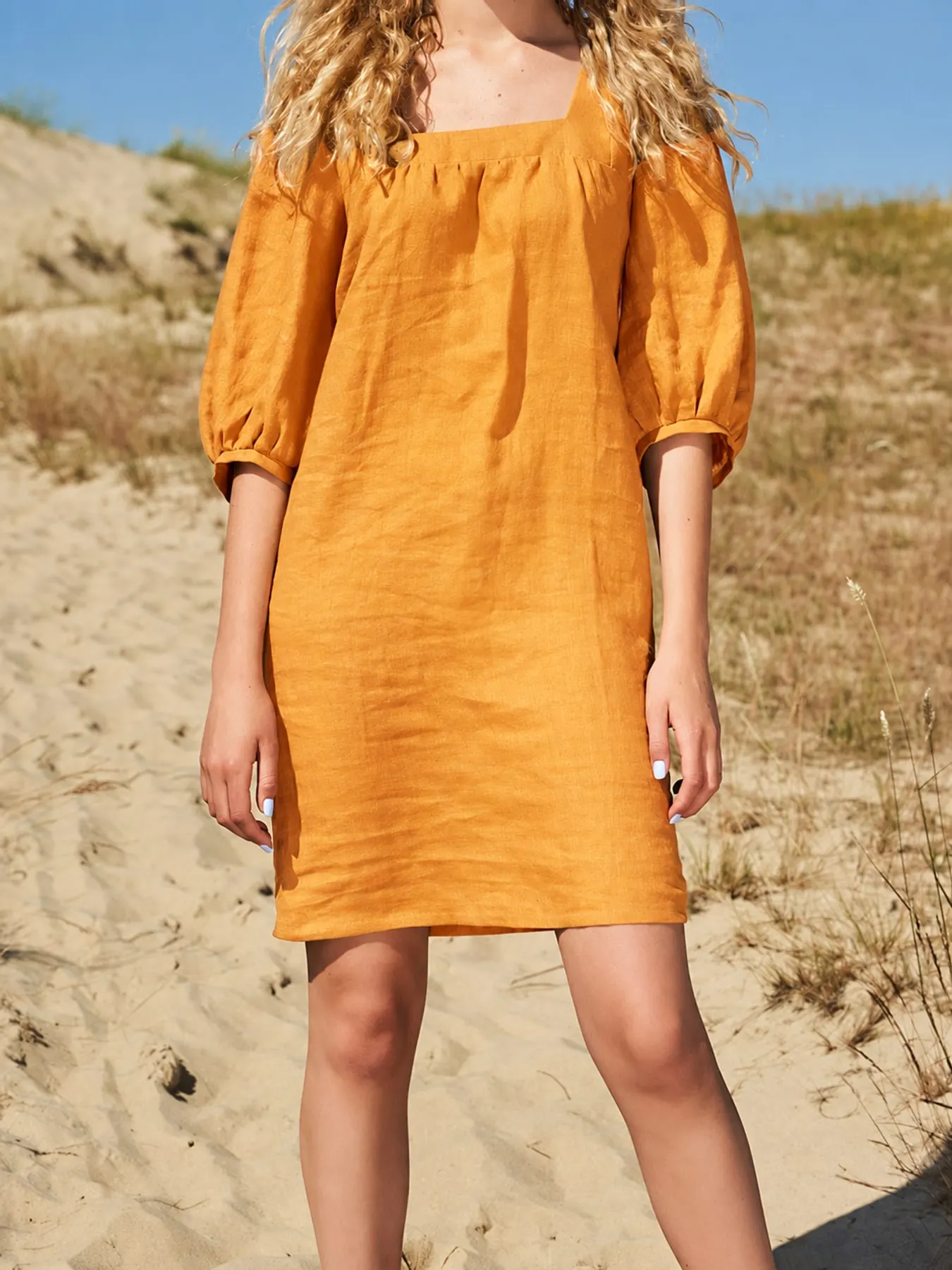Square Neck Puff Sleeve Mini Dress
