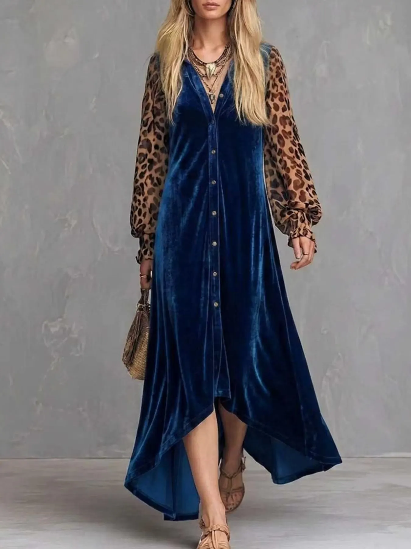 Leopard Velvet Button-Down Maxi Dress 1